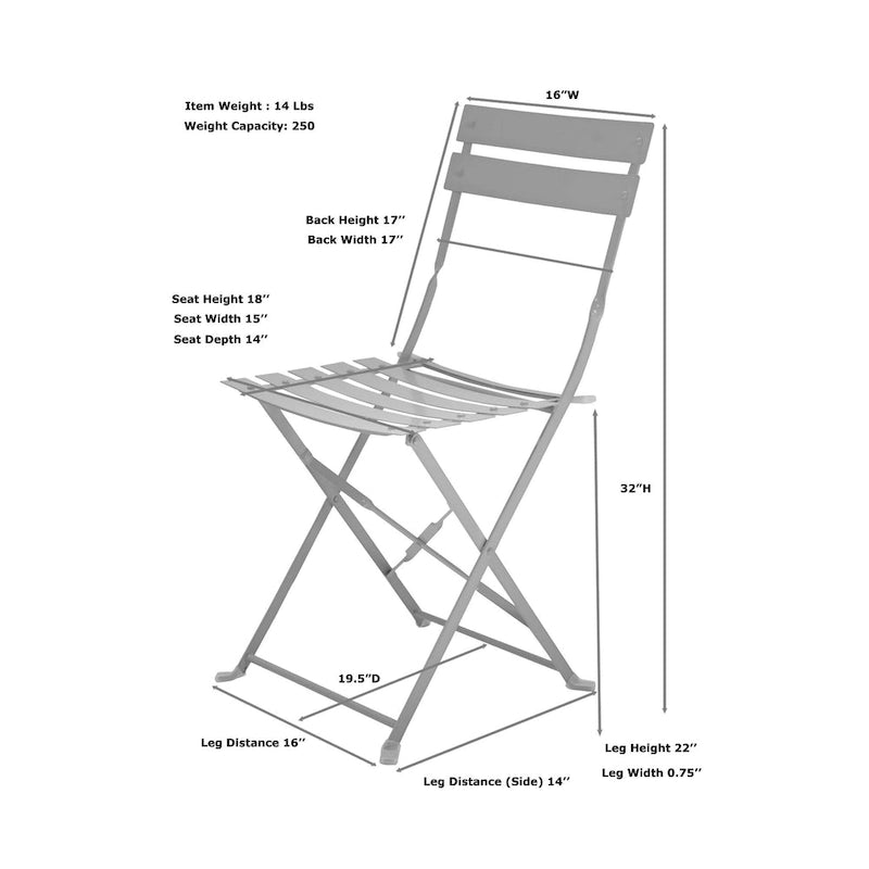 Folding Metal Bistro Chair, Set of 2