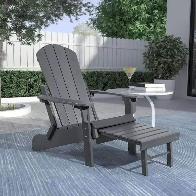 Seaton Folding Poly Adirondack Chair with Pull-out Ottoman