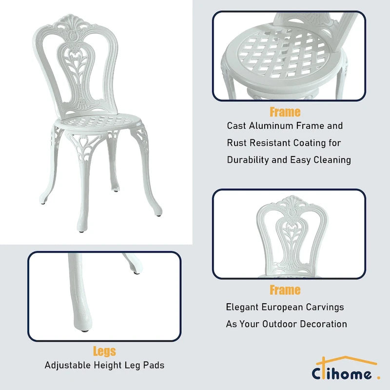3-Piece Cast Aluminum Outdoor Patio Bistro Set