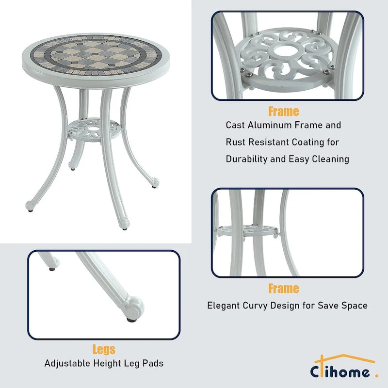 3-Piece Cast Aluminum Outdoor Patio Bistro Set