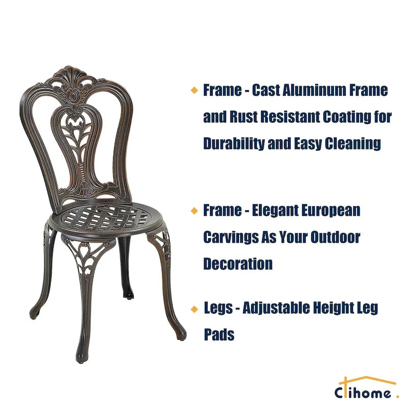 3-Piece Cast Aluminum Outdoor Patio Bistro Set