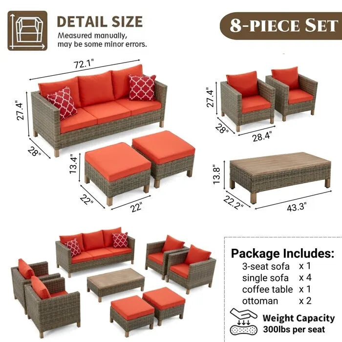 8 Piece Sectional Seating Group with Cushions