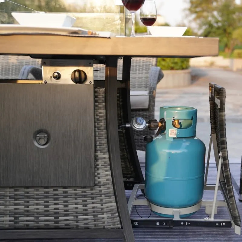 5-Piece Patio Wicker Conversation Sofa with Firepit Table and Storage Box