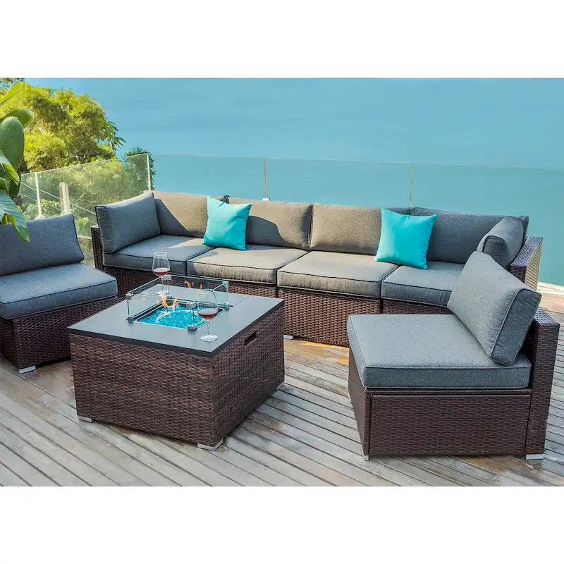COSIEST 7 Piece Outdoor Patio Furniture Set With Fire Table Fits Tank Outside