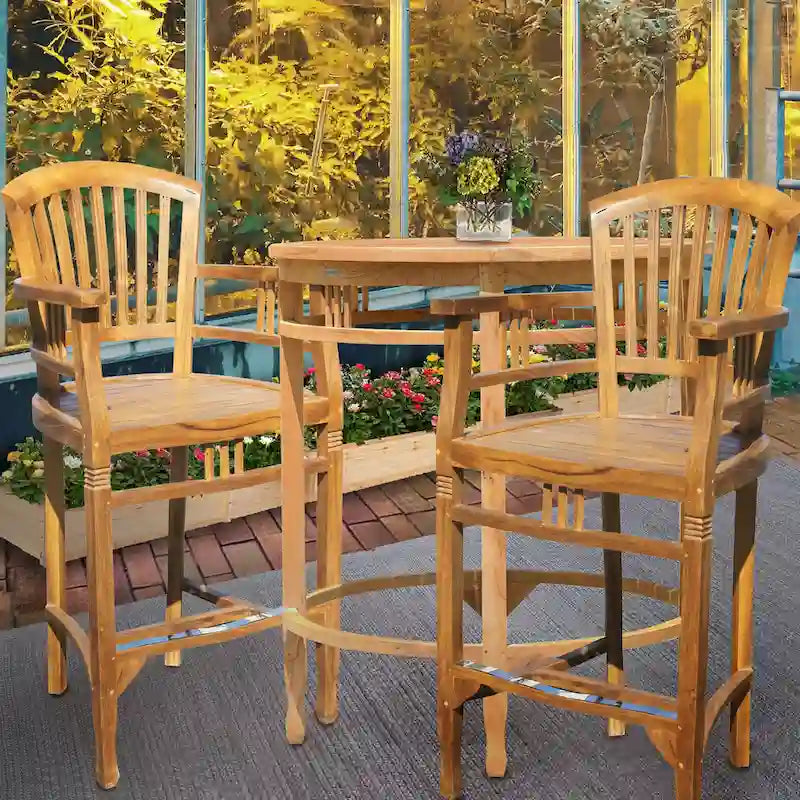 Chic Teak Orleans Teak Wood Indoor/ Outdoor Bar Stool Chair With Arms