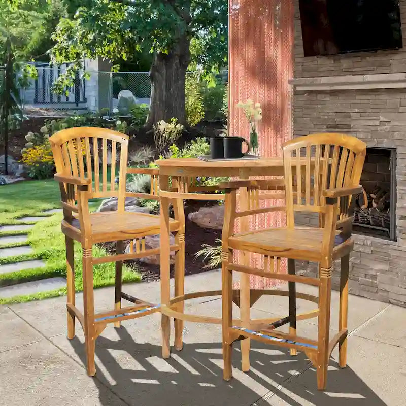 Chic Teak Orleans Teak Wood Indoor/ Outdoor Bar Stool Chair With Arms