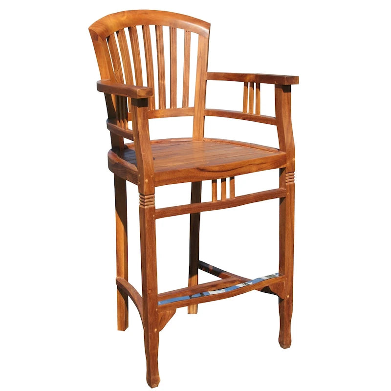 Chic Teak Orleans Teak Wood Indoor/ Outdoor Bar Stool Chair With Arms