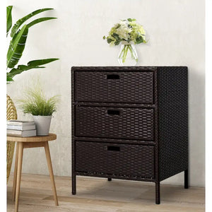 Outsunny 32 Poolside Rattan Wicker Patio Organizer Storage Cabinet with 3 Large Drawers & Weather-Fighting Materials