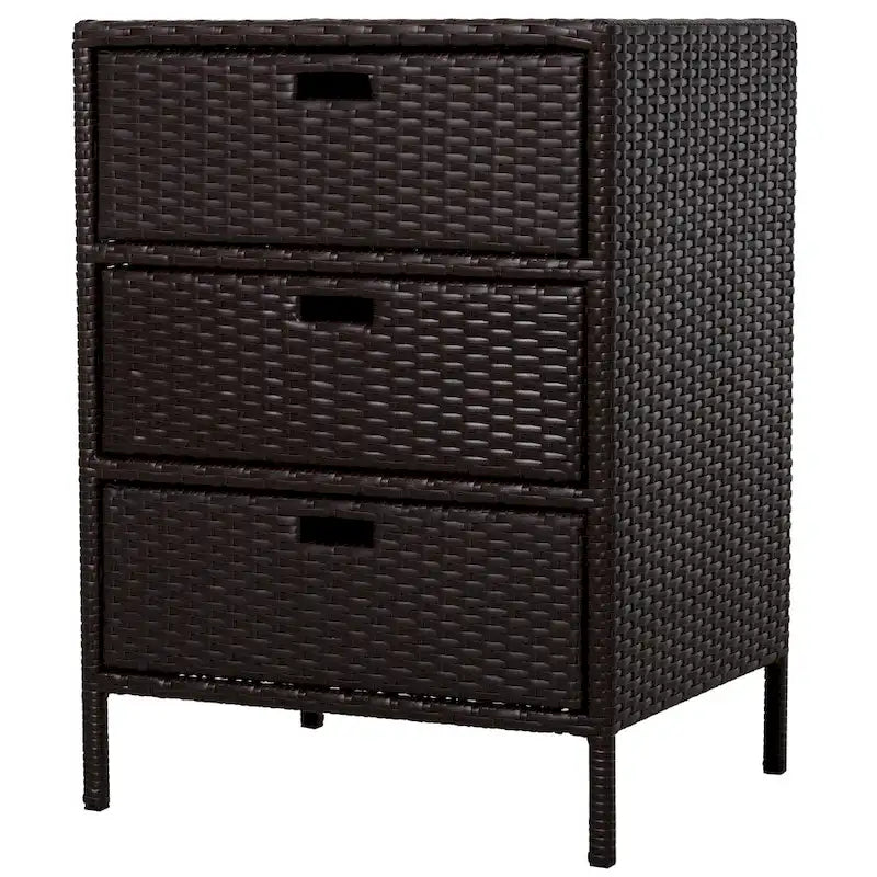 Outsunny 32 Poolside Rattan Wicker Patio Organizer Storage Cabinet with 3 Large Drawers & Weather-Fighting Materials