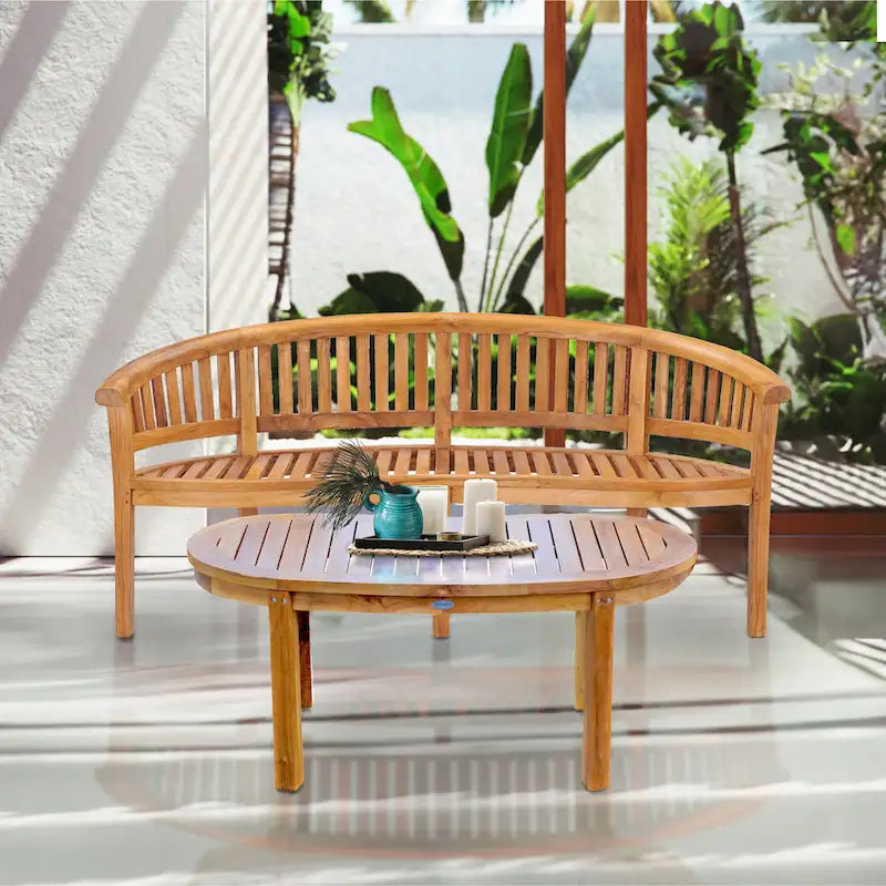Banc triple d'extérieur pour terrasse et jardin en bois de teck Chic Peanut, qualité commerciale