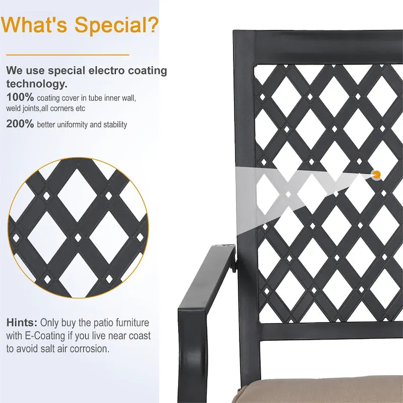 MAISON ARTS 7 Pieces Patio Dining Set, 6 x Swivel Dining Chairs with Cushion and 1 Metal Table with 2.6 Umbrella Hole