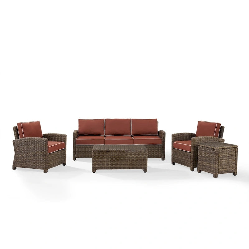 Crosley Bradenton Outdoor Wicker 5-Piece Sofa Set with Sangria Cushions