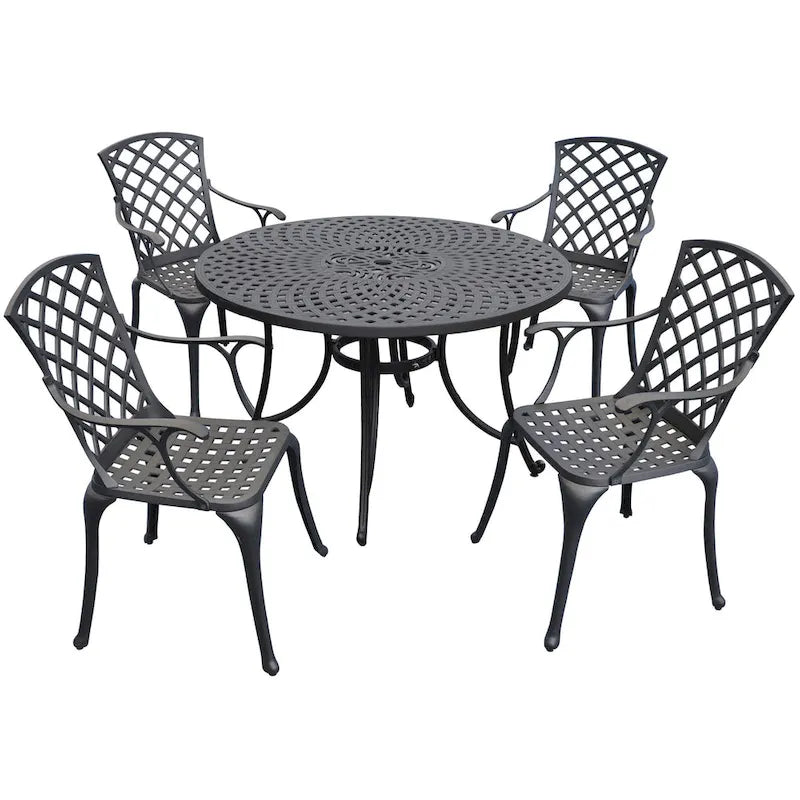 Crosley Sedona 46 Five Piece Cast Aluminum Outdoor Dining Set in Black