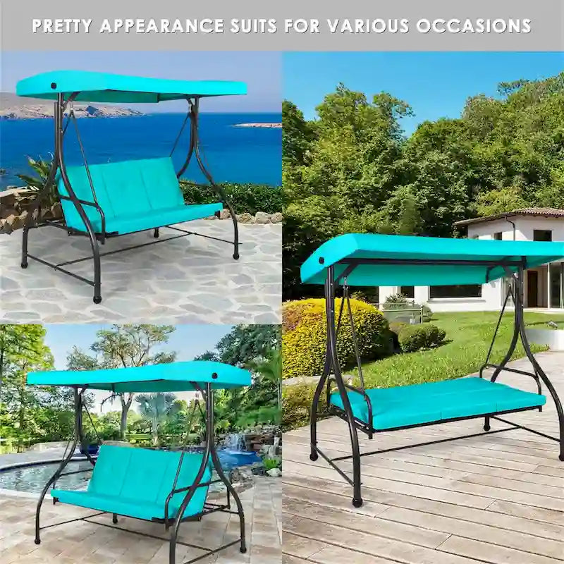 3-Seats Patio Swing Canopy Hammock Porch Swing Glider