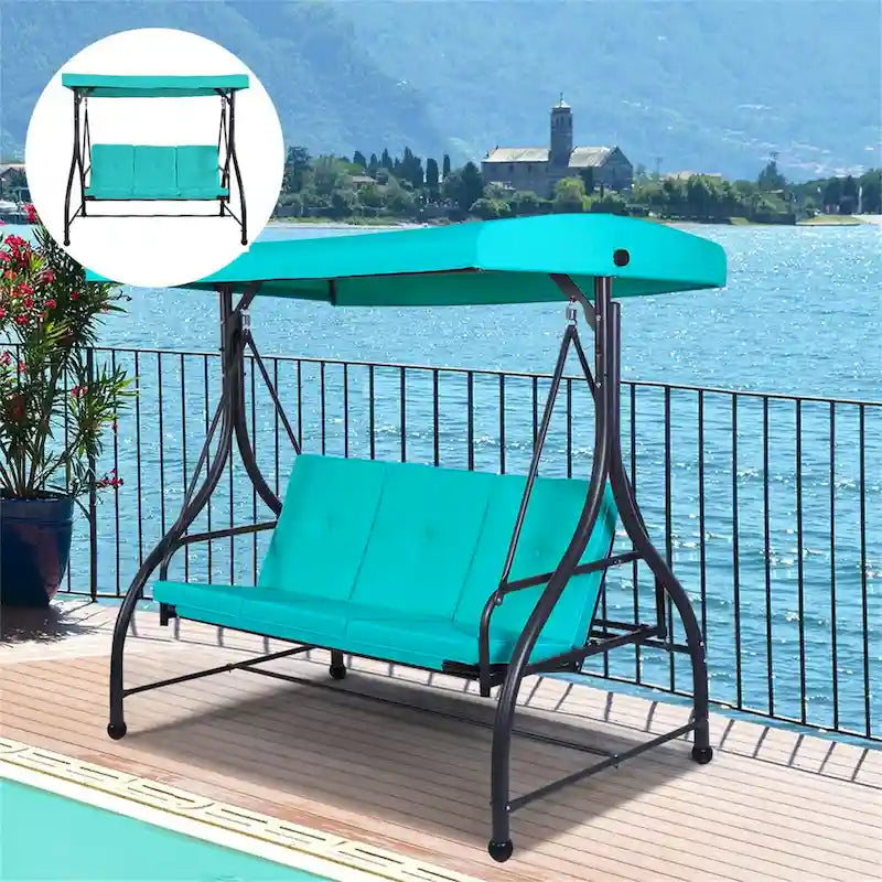 3-Seats Patio Swing Canopy Hammock Porch Swing Glider