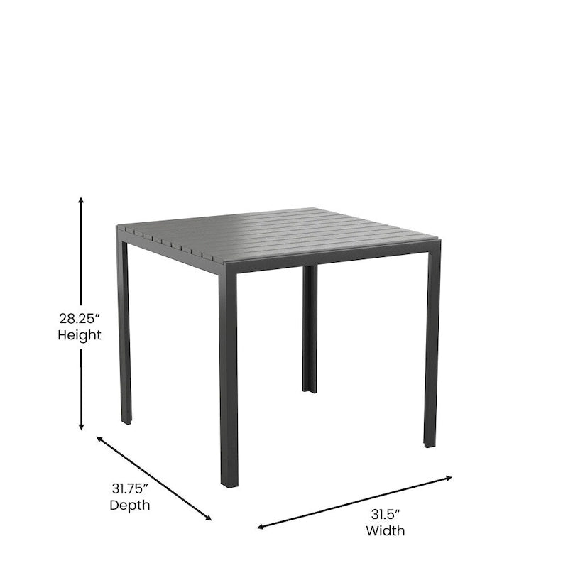 All-Weather Resin Top Square Table & 4 Metal Chairs with Poly Resin Seats