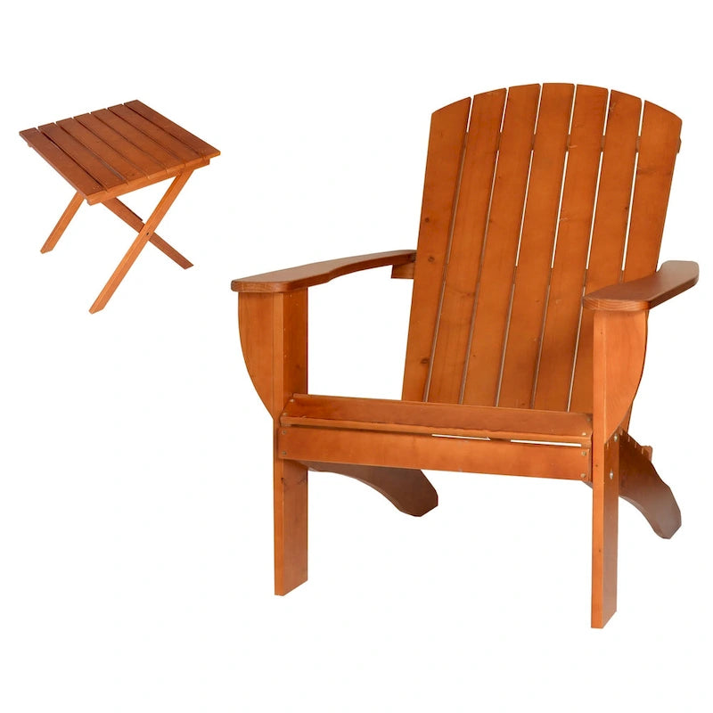 Riverstone Solid Cedar Adirondack Extra Wide Chair with build in bottle opener & matching folding table - Redwood