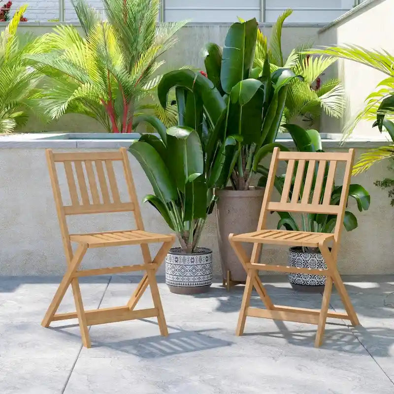 Indoor/Outdoor Solid Acacia Wood Folding Bistro Chairs - Set of 2 - 19.5D x 17.25W x 33H