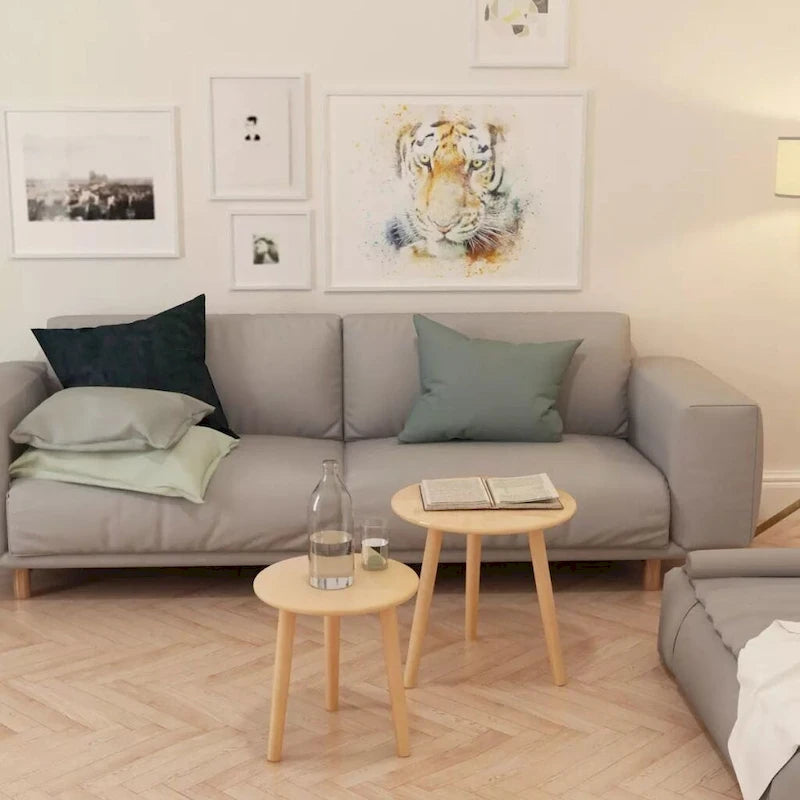 Side Table Nesting Coffee Table Set Set 2 Pieces Solid Pinewood - 18.9*18.7INCH