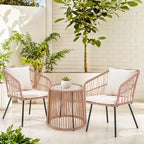 3 Piece Patio Bistro Set, Wicker Outdoor Patio Set with Coffee Side Table, Rattan Conversation Set for Balcony, Lawn, Garden