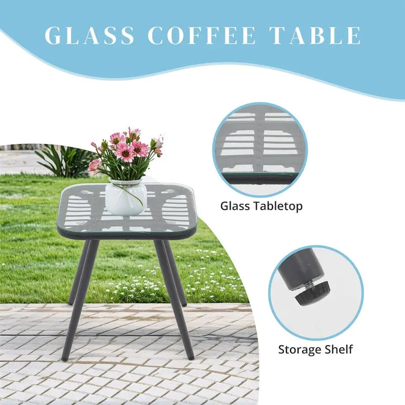 3 Piece Patio Bistro Set, Wicker Outdoor Patio Set with Coffee Side Table, Rattan Conversation Set for Balcony, Lawn, Garden