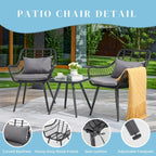 3 Piece Patio Bistro Set, Wicker Outdoor Patio Set with Coffee Side Table, Rattan Conversation Set for Balcony, Lawn, Garden