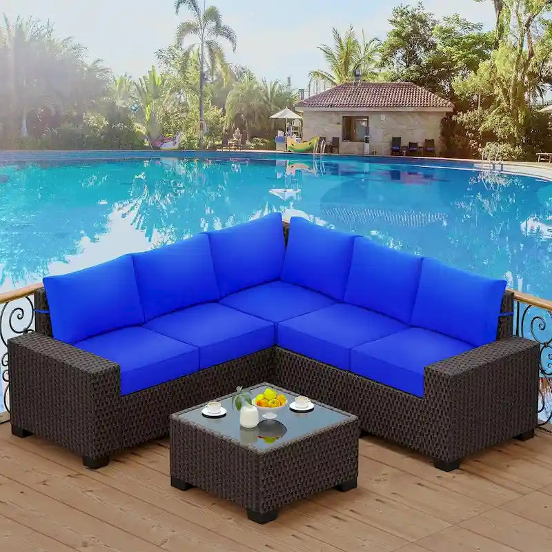 Eie 6-piece Outdoor Patio Furniture Wicker Sectional Sofa Set
