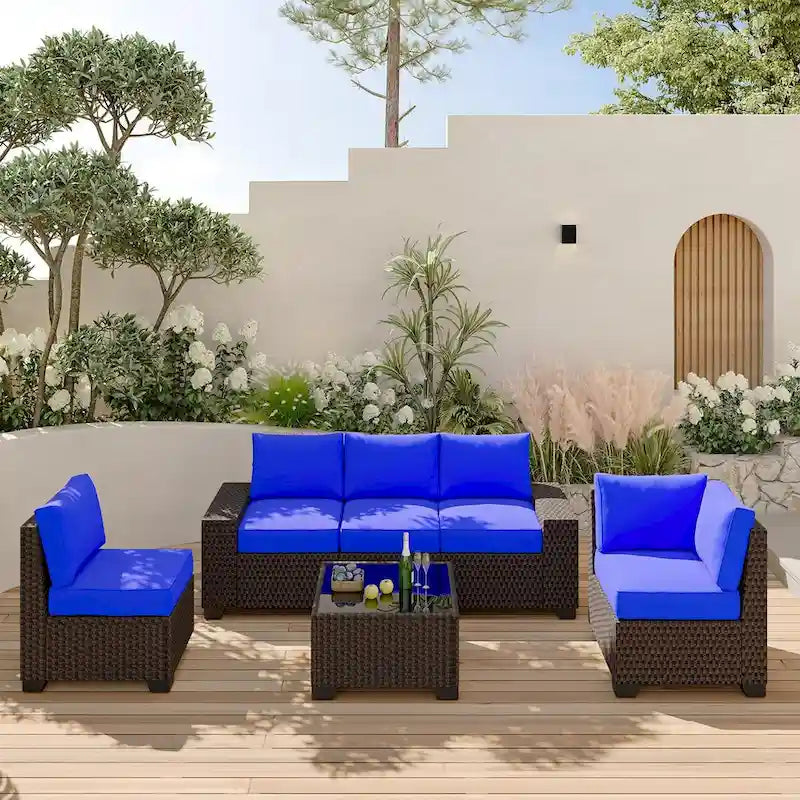 Eie 6-piece Outdoor Patio Furniture Wicker Sectional Sofa Set