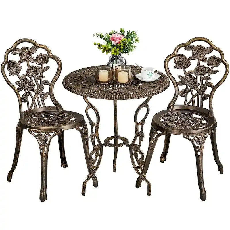 Yaheetech 3pecs Aluminum Patio Bistro Sets with Antique Copper Finish