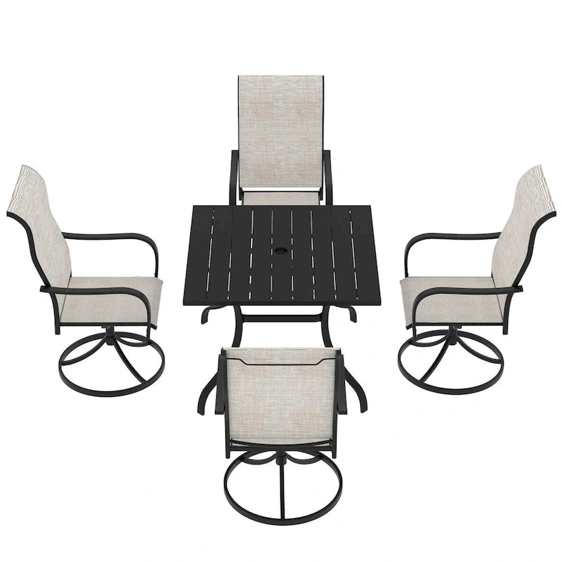 5 Piece Steel Frame Patio Dining Set, Swivel Dining Chair