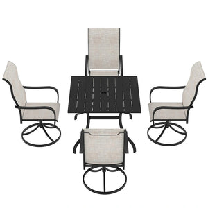 5 Piece Steel Frame Patio Dining Set, Swivel Dining Chair