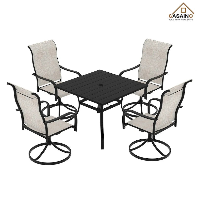 5 Piece Steel Frame Patio Dining Set, Swivel Dining Chair