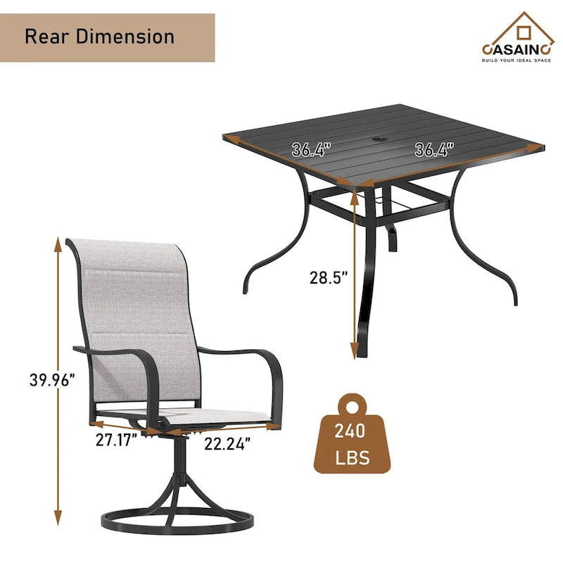 5 Piece Steel Frame Patio Dining Set, Swivel Dining Chair