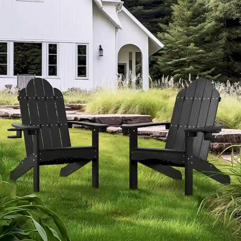 LUE BONA Plastic Poly Weather Resistant Outdoor Patio Adirondack Chair 2-Pack - 35D x 30W x 36.2H
