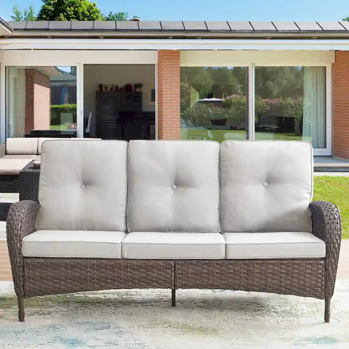 7 Piece Outdoor Sofa with Rocking Chairs and Ottomans - Brown