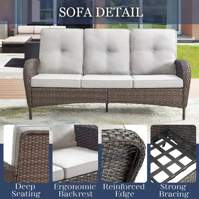 7 Piece Outdoor Sofa with Rocking Chairs and Ottomans - Brown