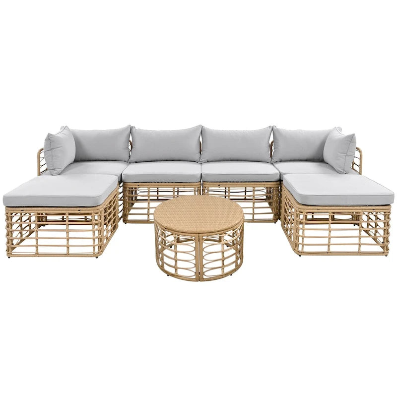 7 Pieces Outdoor Patio Furniture, All-Weather Rattan Sectional Sofa Set with Thick Cushions and Pillows, Conversation Sets