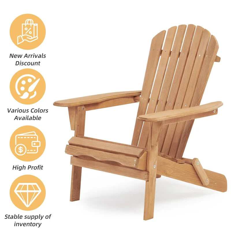 Outdoor Wooden Folding Adirondack Chair Set of 2