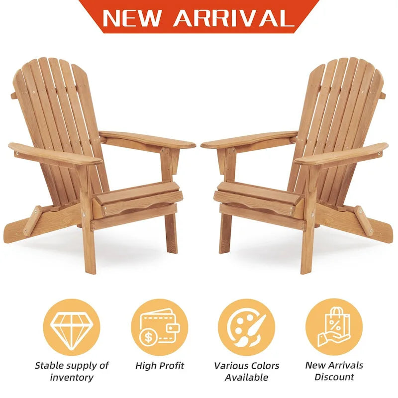 Outdoor Wooden Folding Adirondack Chair Set of 2