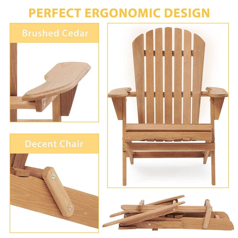 Outdoor Wooden Folding Adirondack Chair Set of 2