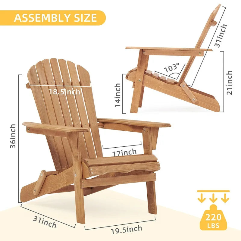 Outdoor Wooden Folding Adirondack Chair Set of 2