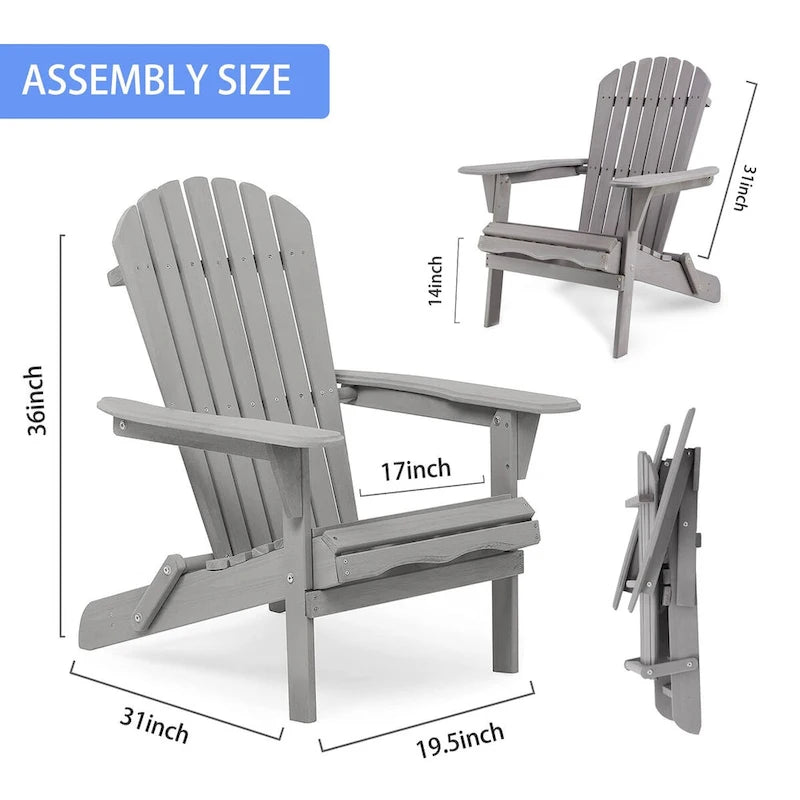 Outdoor Wooden Folding Adirondack Chair Set of 2