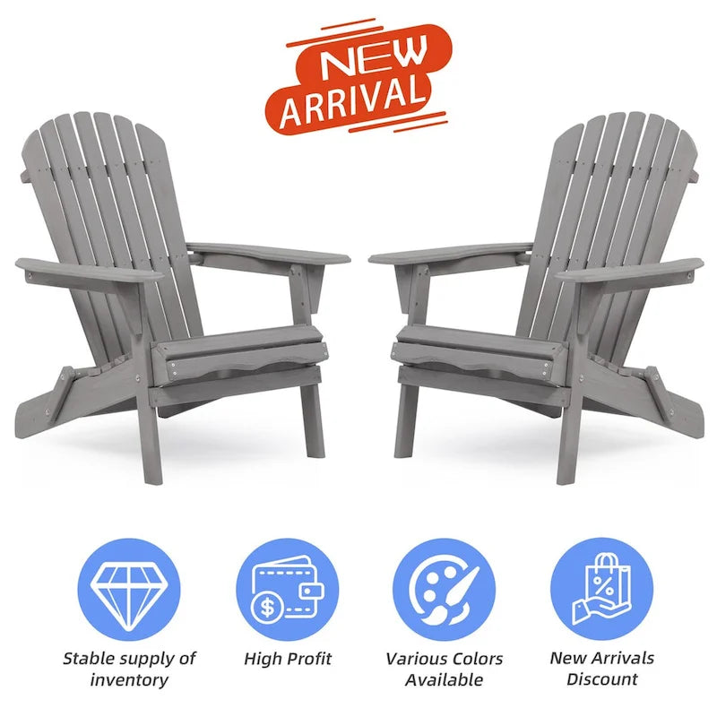 Outdoor Wooden Folding Adirondack Chair Set of 2