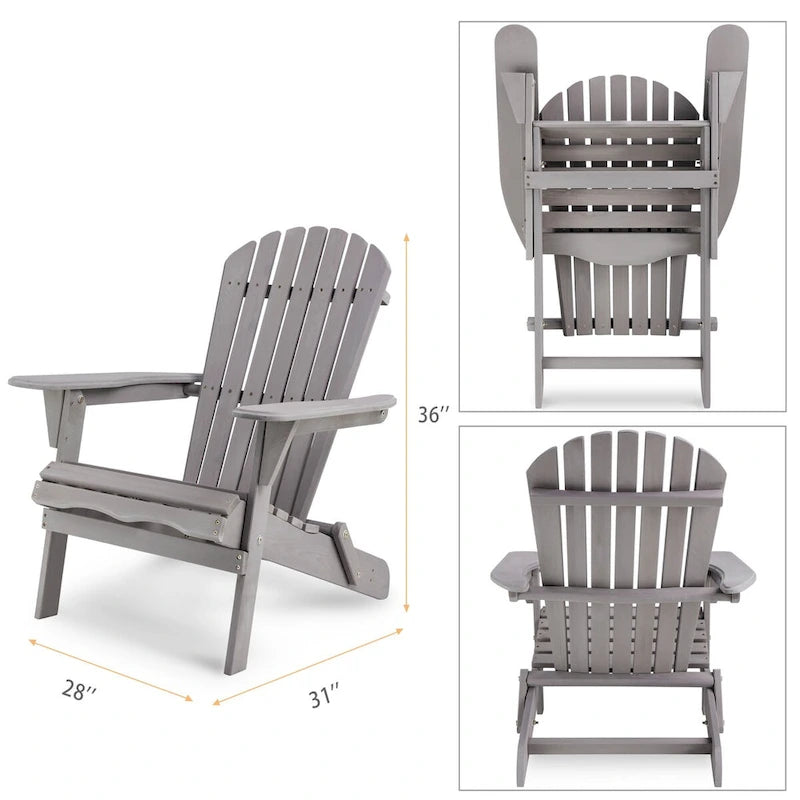 Outdoor Wooden Folding Adirondack Chair Set of 2