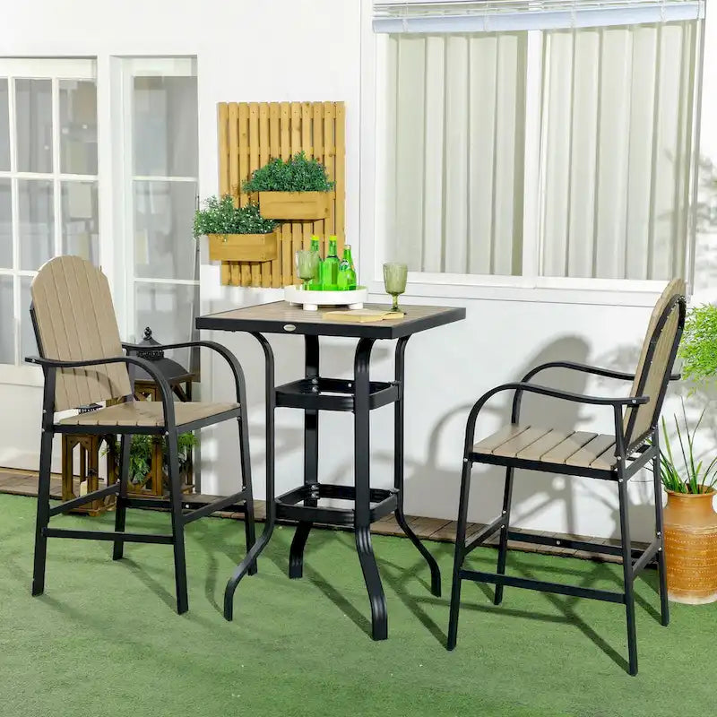 Outsunny 3 Piece Patio Bar Set, Outdoor High Top Table and Chairs Set with Umbrella Hole, Aluminum Frame Bistro Set for Lawn