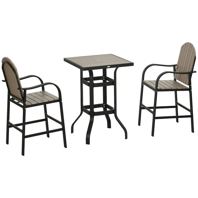 Outsunny 3 Piece Patio Bar Set, Outdoor High Top Table and Chairs Set with Umbrella Hole, Aluminum Frame Bistro Set for Lawn
