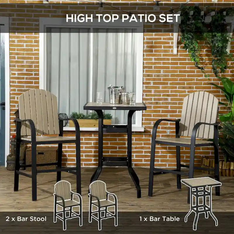 Outsunny 3 Piece Patio Bar Set, Outdoor High Top Table and Chairs Set with Umbrella Hole, Aluminum Frame Bistro Set for Lawn