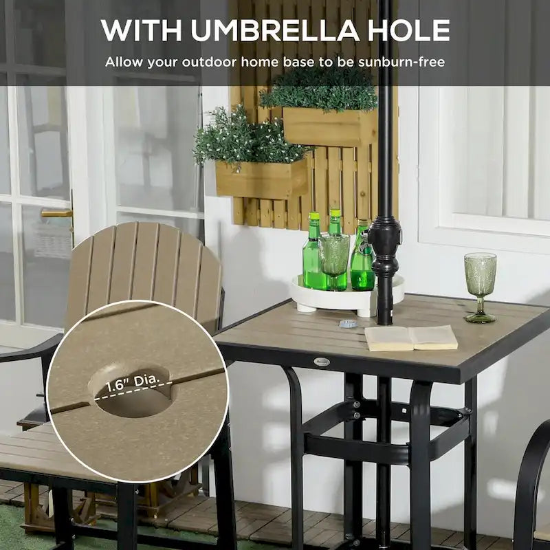 Outsunny 3 Piece Patio Bar Set, Outdoor High Top Table and Chairs Set with Umbrella Hole, Aluminum Frame Bistro Set for Lawn