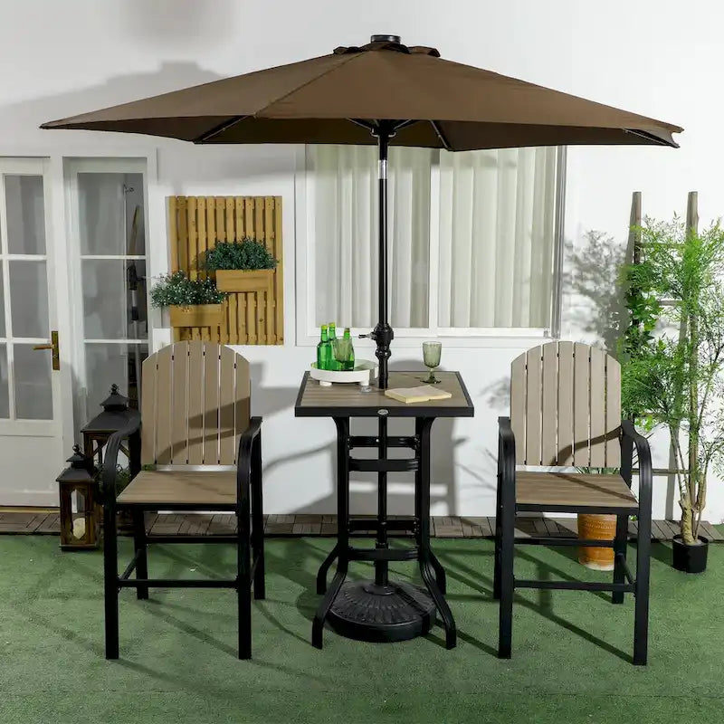 Outsunny 3 Piece Patio Bar Set, Outdoor High Top Table and Chairs Set with Umbrella Hole, Aluminum Frame Bistro Set for Lawn