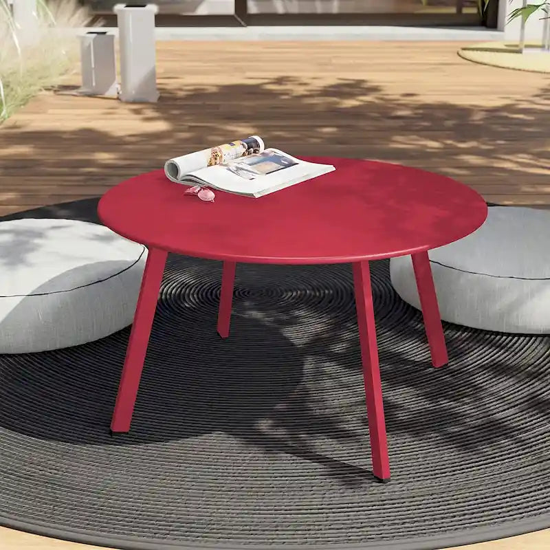 Patio Round Steel Coffee Table, Weather-Resistant Large Outside Side Table for Garden Balcony Yard - 27.6 x 27.6 x 15.8 inch